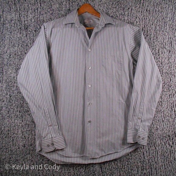 CALVIN Klein Button Down Dress Shirt Gray and White Pattern Men's Size 16 34/35 - Picture 1 of 9